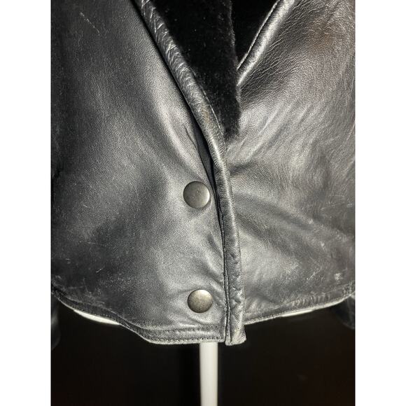 Vtg John Carlisle San Francisco Black Leather Jacket Shearling Collar 80s 90s M. - Picture 3 of 12